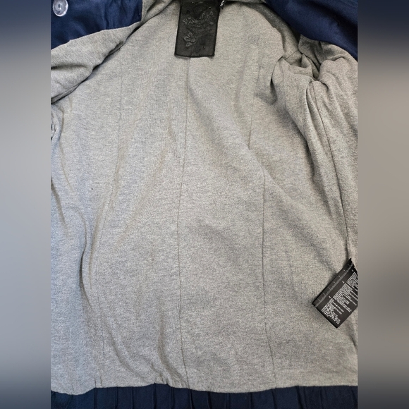 TWELVE BY TWELVE Navy Ruffled Hem Double-Breasted Jacket. Size Small - Picture 9 of 14